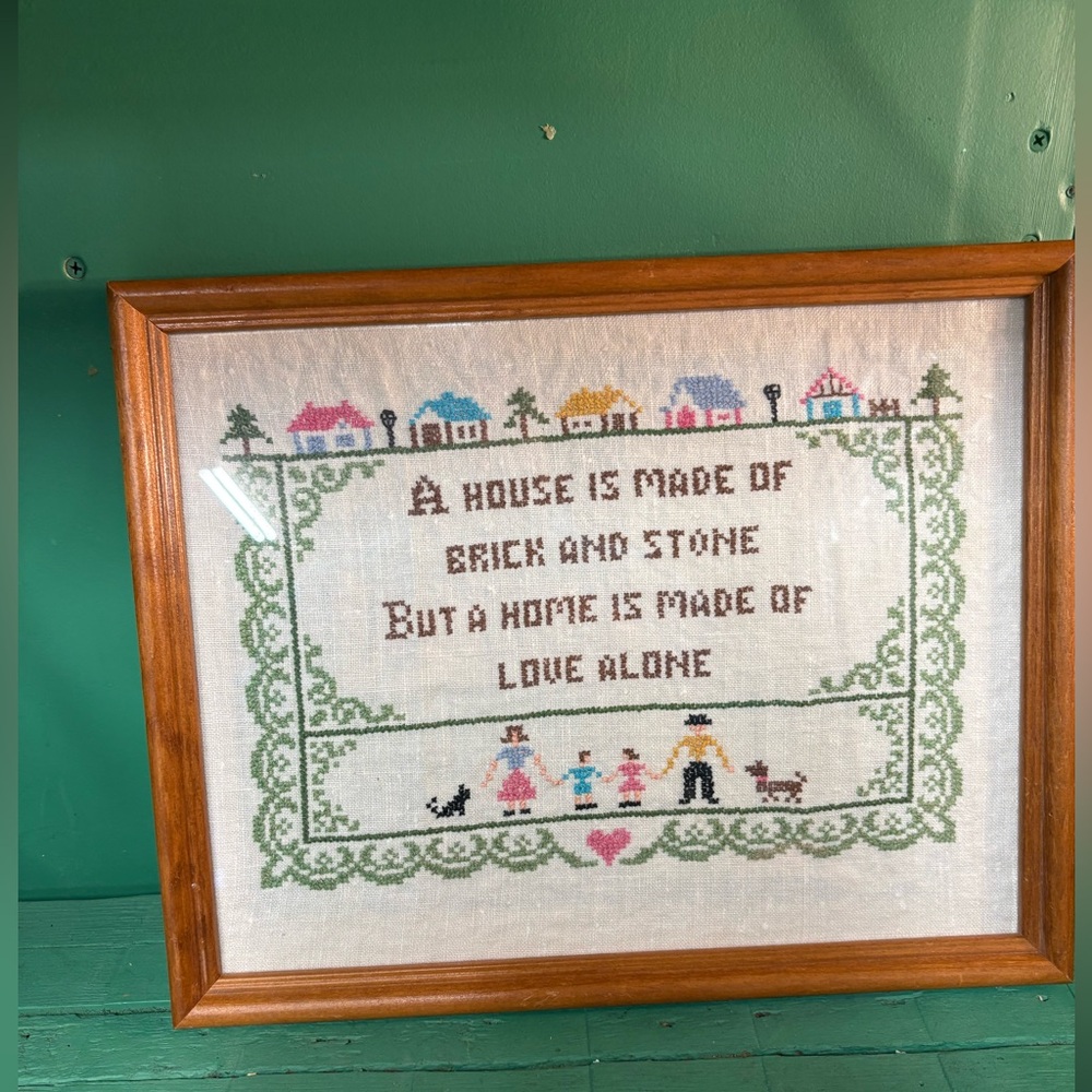 Rustic Vintage Cross-Stitch Home Picture